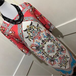 Studio One Colorful Bright Pattern Shift Dress Womens 2XL Like New